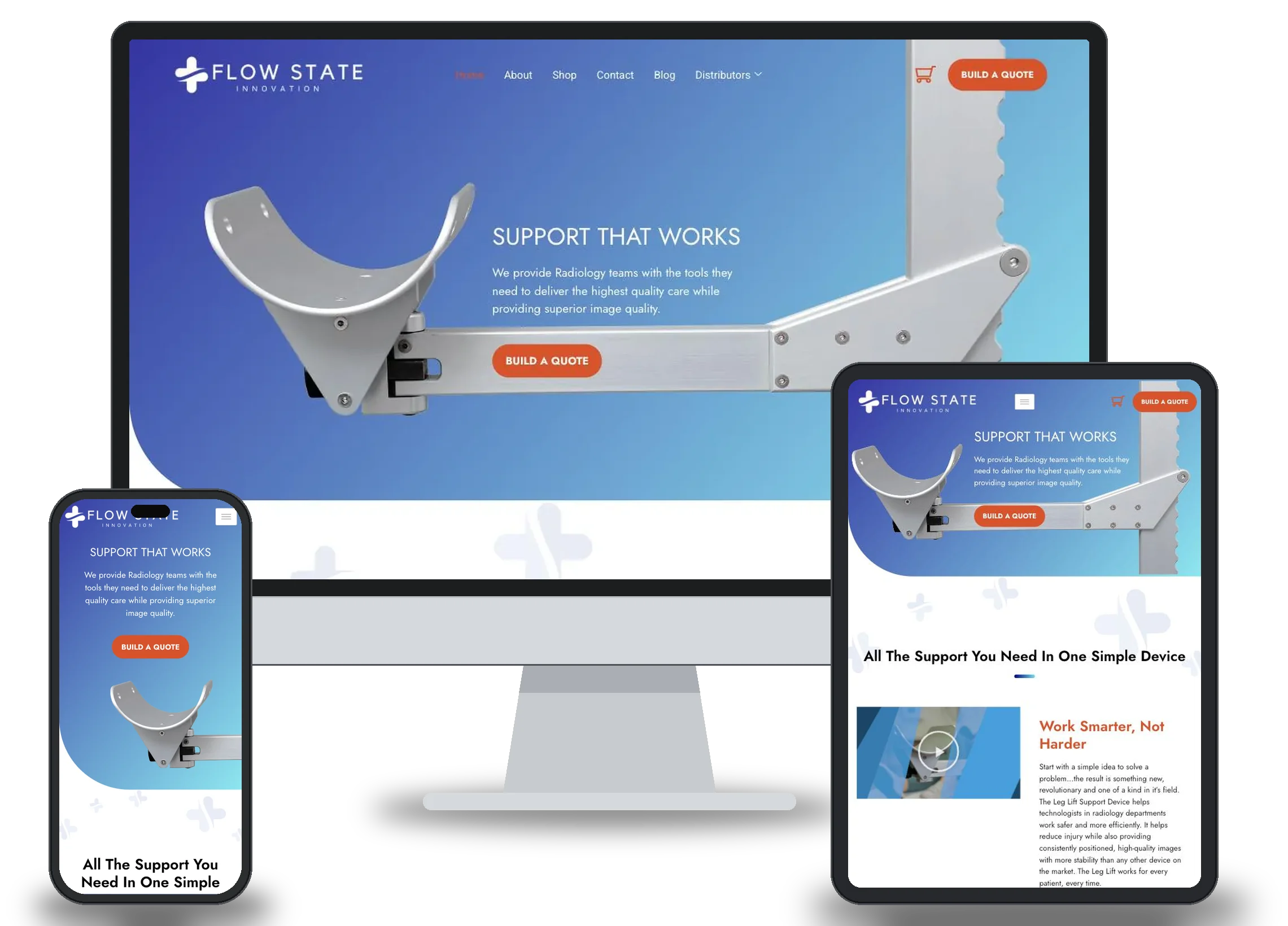 The finished Flow State Innovation website on desktop, tablet and phone