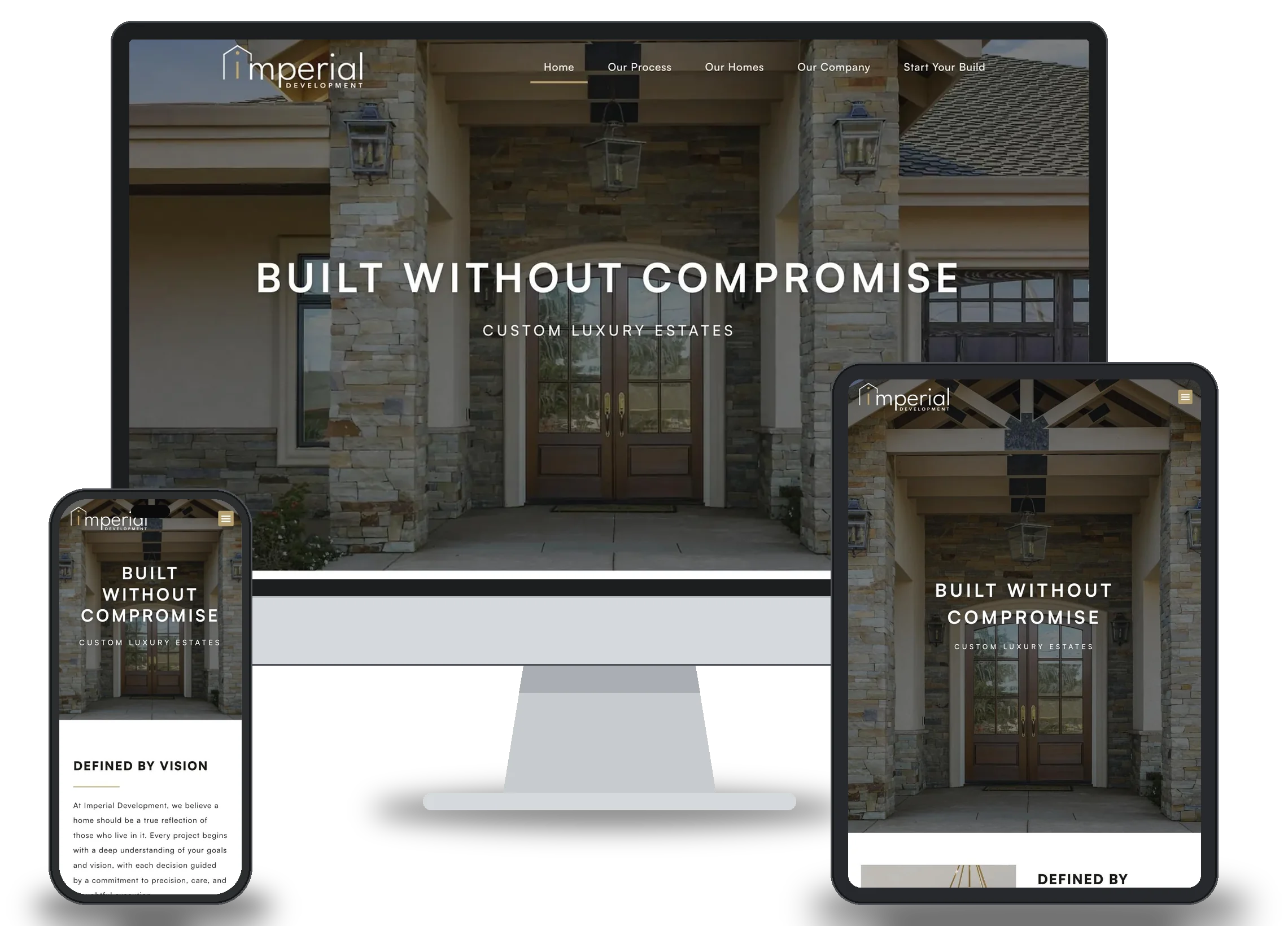 The finished Imperial Development website on desktop, tablet and phone