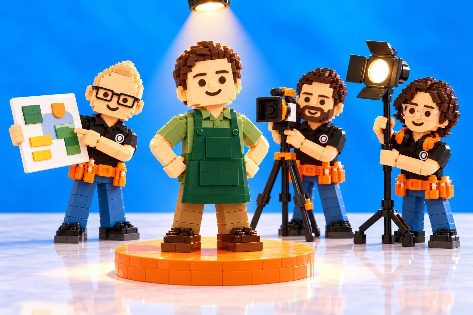 A client stands center stage while the BAP team supports them with lights, camera and a plan