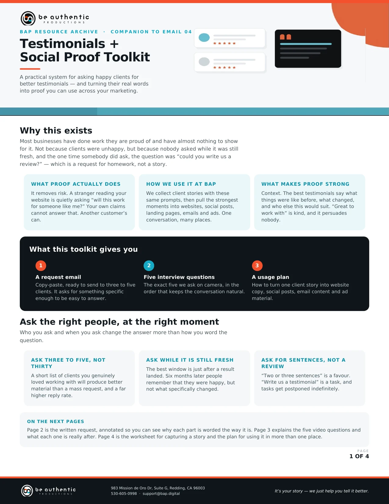 Page 1 of Testimonials + Social Proof Toolkit