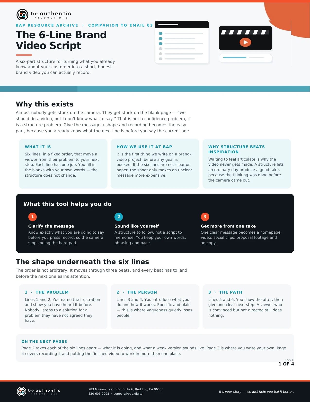 Page 1 of The 6-Line Brand Video Script