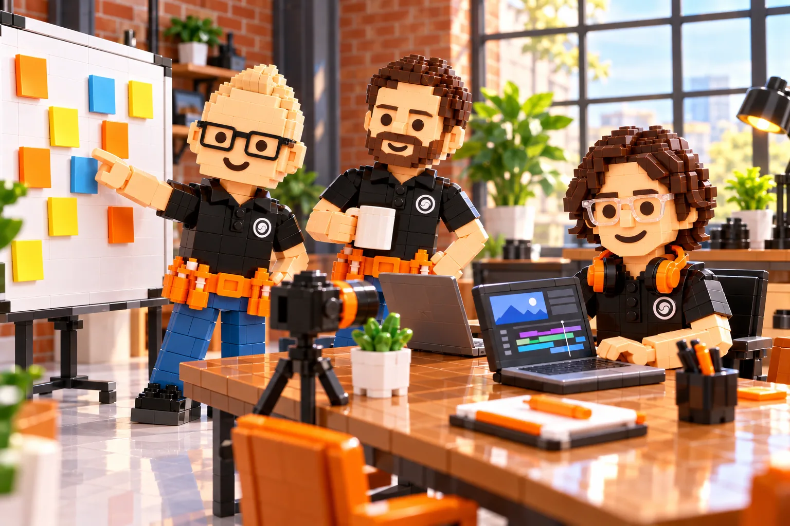 The BAP Digital team as brick characters working together in their office