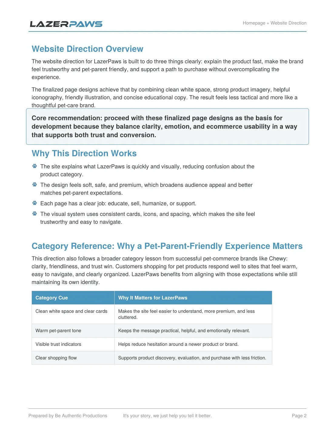 Website direction